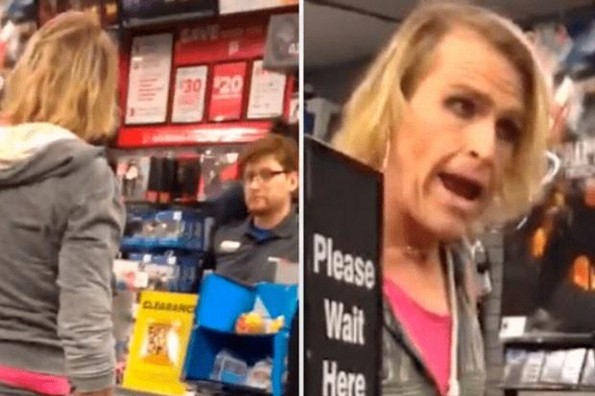 Mujer transgénero insulta y explota contra empleado de tienda por decirle 