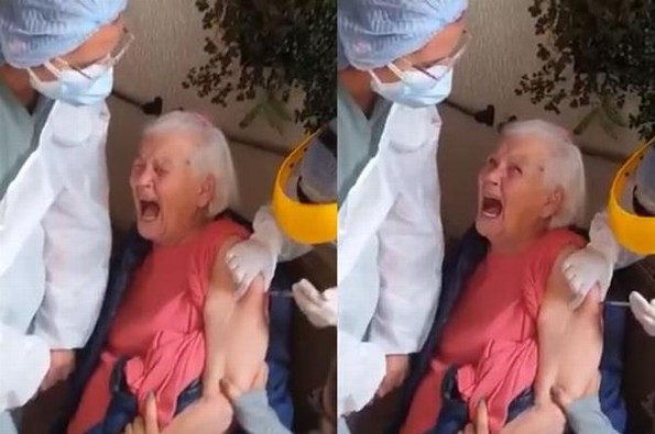 Así reaccionó abuelita al ser vacunada contra COVID-19; lo que le gritó a médicos (+video)